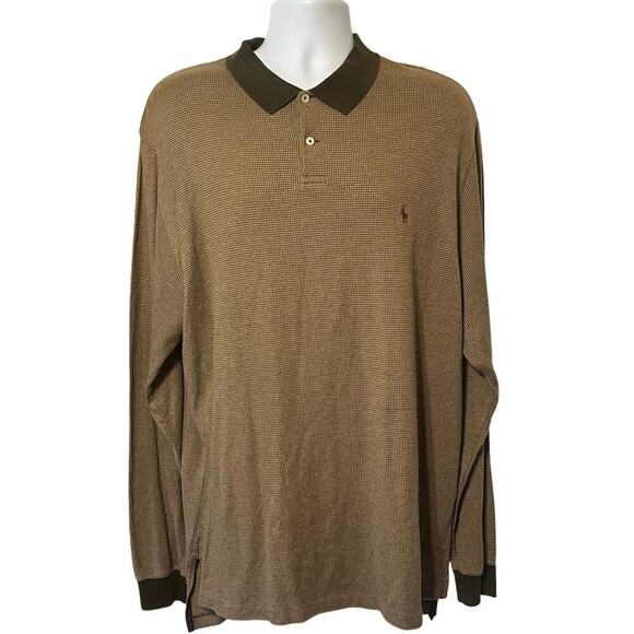 VTG Polo Ralph Lauren Houndstooth Sweater Mens XL Pima Cotton Brown Pony Preppy - Picture 1 of 8